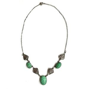 🐉Antique Art Deco Czech Peking Glass Sterling Silver 16 1/2” Necklace